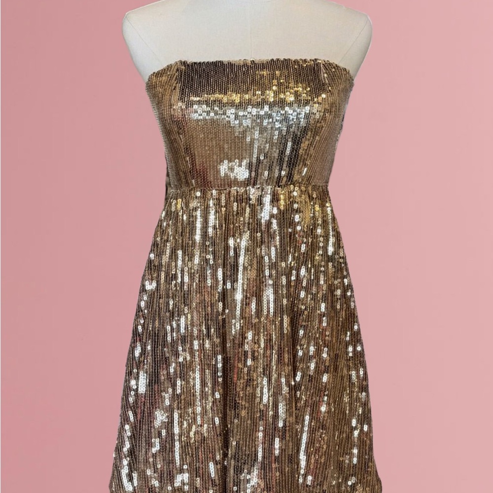 Gold Sequin Strapless Dress